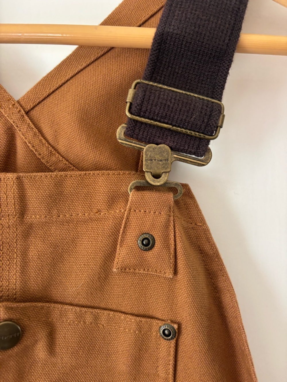 Carhartt Tan/Brown Duck Bib Overalls with Dark Straps - Picture 4 of 9
